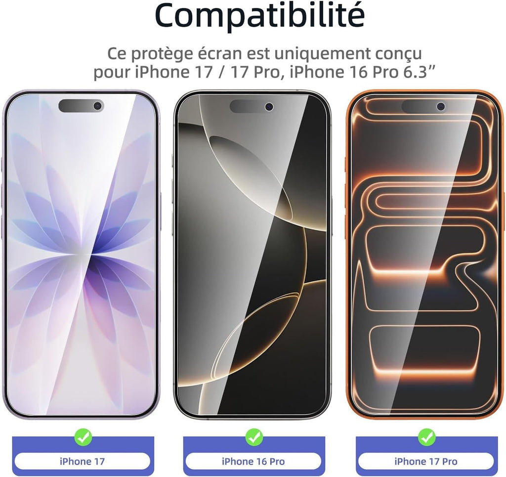 3 Pack Designed for iPhone 16 Pro, iPhone 17, 17 Pro Screen Protector (6.3 inches), Enhanced Tempered Glass