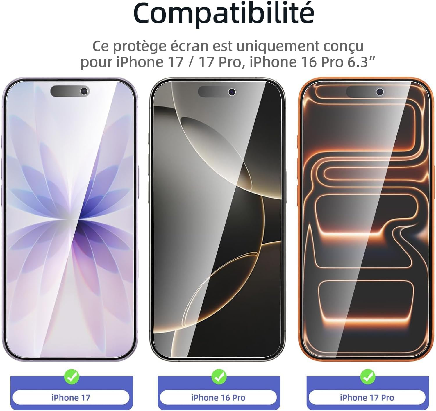 3 Pack Designed for iPhone 16 Pro, iPhone 17, 17 Pro Screen Protector (6.3 inches), Enhanced Tempered Glass