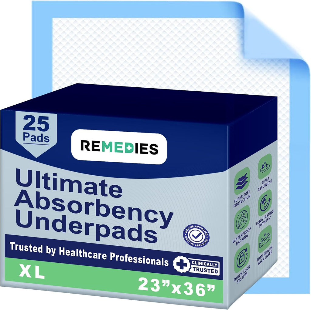 Disposable Bed Pads 23" x 36" - 25 Count - Large Bed Pads for Incontinence - Seniors, Adults & Kids Chucks Pads