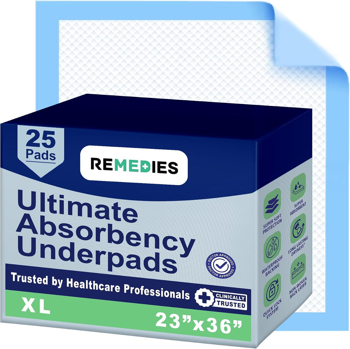 Disposable Bed Pads 23" x 36" - 25 Count - Large Bed Pads for Incontinence - Seniors, Adults & Kids Chucks Pads