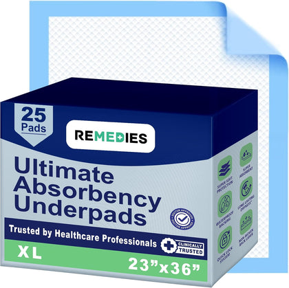 Disposable Bed Pads 23" x 36" - 25 Count - Large Bed Pads for Incontinence - Seniors, Adults & Kids Chucks Pads