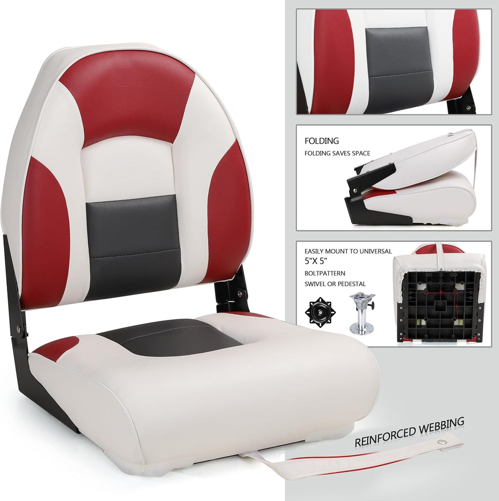 Deluxe A Pair of Marine High Back Folding Boat Chair Fishing Boat Seat,for Fishing, Bass/Jon/Pontoon Boat Chairs, 4