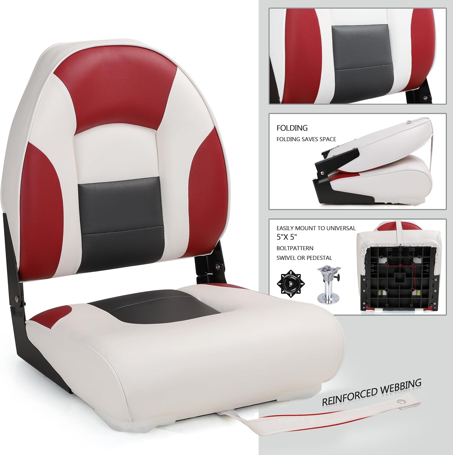 Deluxe A Pair of Marine High Back Folding Boat Chair Fishing Boat Seat,for Fishing, Bass/Jon/Pontoon Boat Chairs, 4