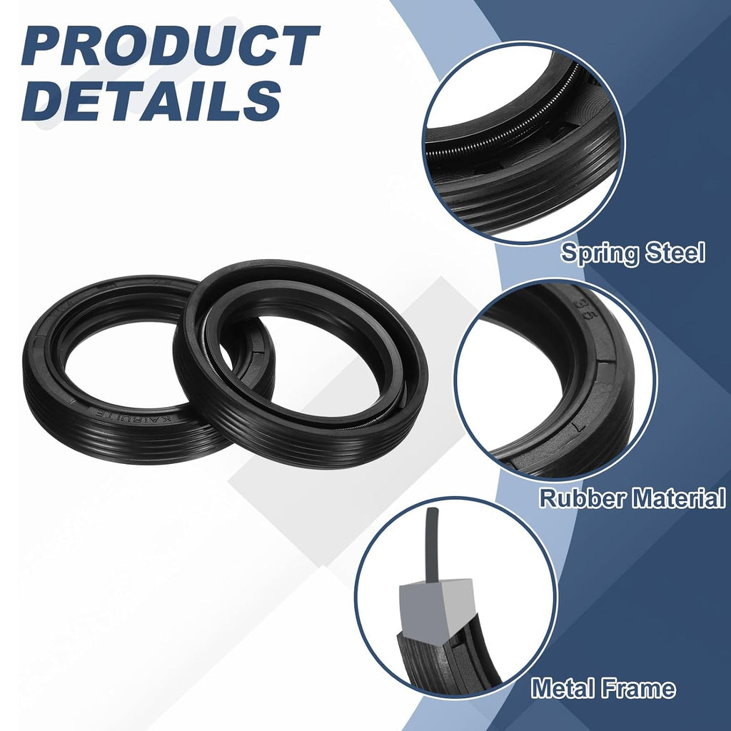 uxcell 2Pcs Oil Seal, 25x35x7mm TC Nitrile Rubber Double Lip Cover with Hook Kit and Spring for Mechanical Automobile Bearing Shaft, Black