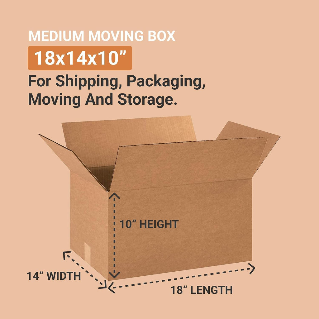 Shipping Boxes Medium 18"L x 14"W x 10"H 25-Pack - Corrugated Cardboard Box for Moving, Mailing, Packing, Packaging