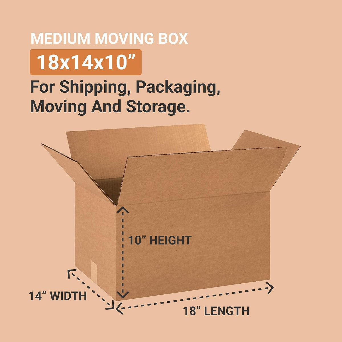 Shipping Boxes Medium 18"L x 14"W x 10"H 25-Pack - Corrugated Cardboard Box for Moving, Mailing, Packing, Packaging