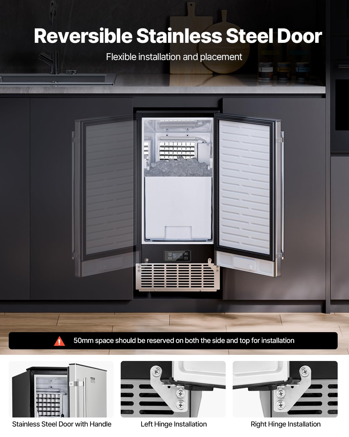 Undercounter Built-in Ice Maker, 80 Lbs/Day Under Counter Machine