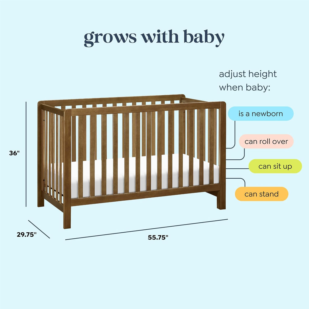 Colby 4-in-1 Low-Profile Convertible Crib in Walnut, Greenguard Gold Certified