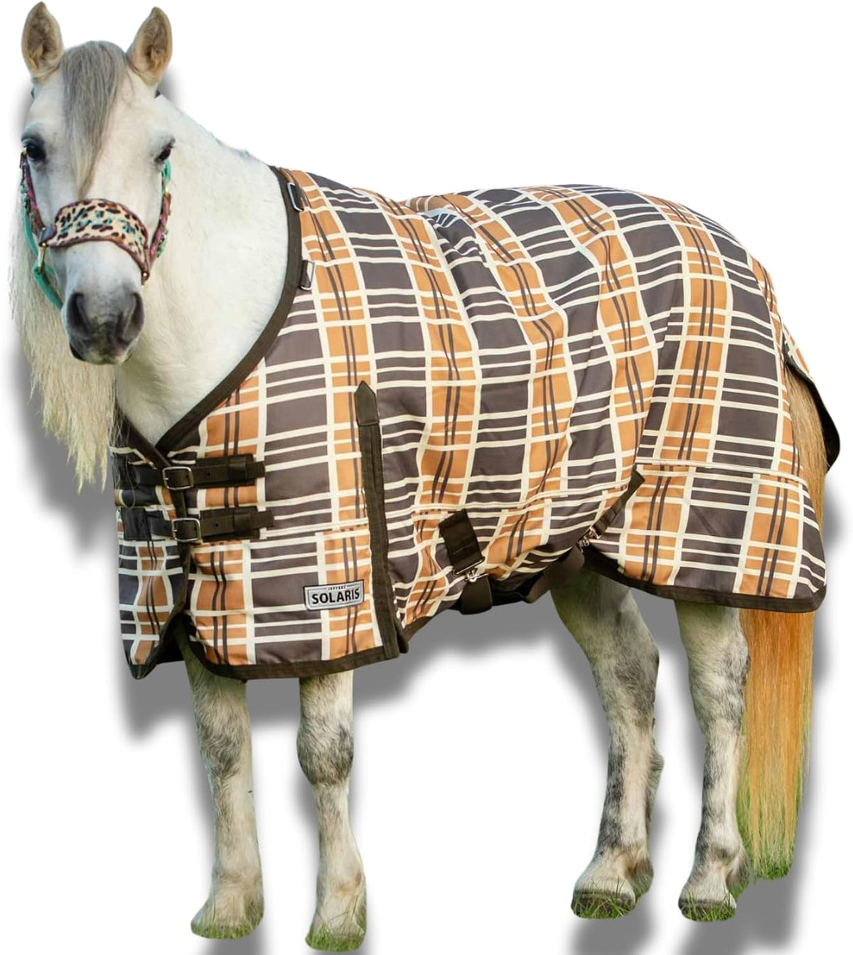 1200D Pony Turnout Blanket, 240G Fill, 54" - Brown & Cream Plaid