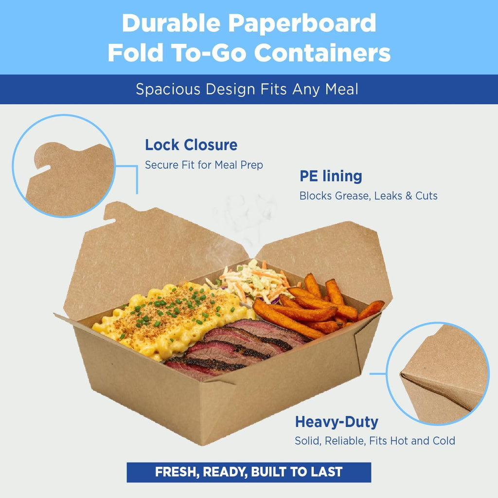 Paper to Go Boxes [76 oz - 200ct] Leak-Resistant, Microwavable, Heavy-Duty Take Out Boxes | Grease Resistant &