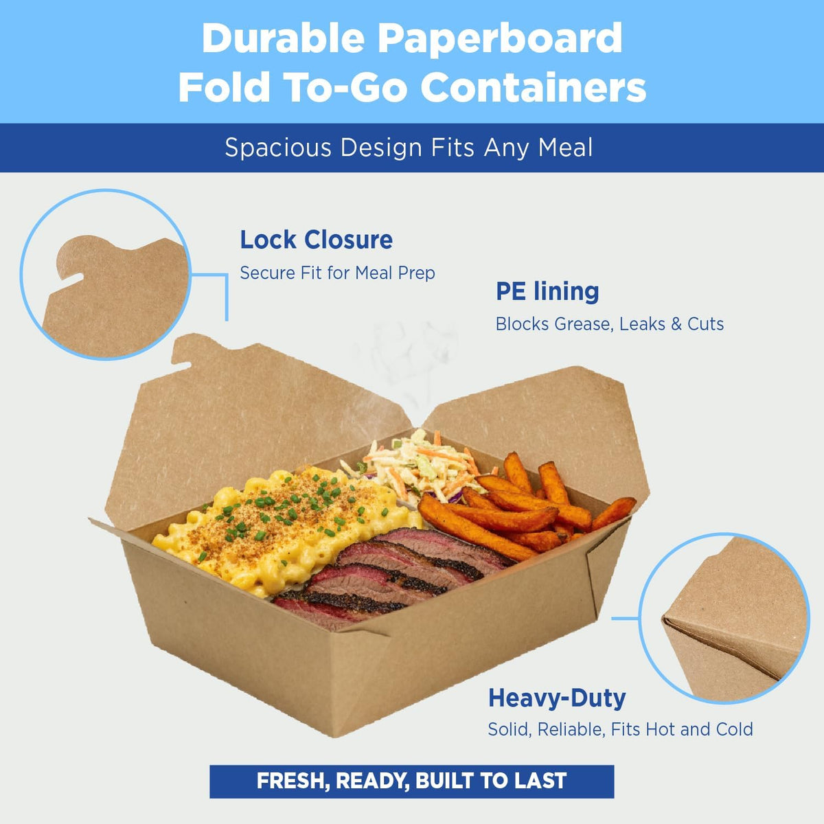 Paper to Go Boxes [76 oz - 200ct] Leak-Resistant, Microwavable, Heavy-Duty Take Out Boxes | Grease Resistant &