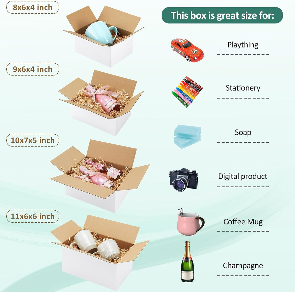 28 Pack Small Shipping Boxes Assorted Sizes, White Corrugated Box Mailers, 8x6x4 &9x6x4 & 10x7x5 & 11x6x6 7 PCS Each