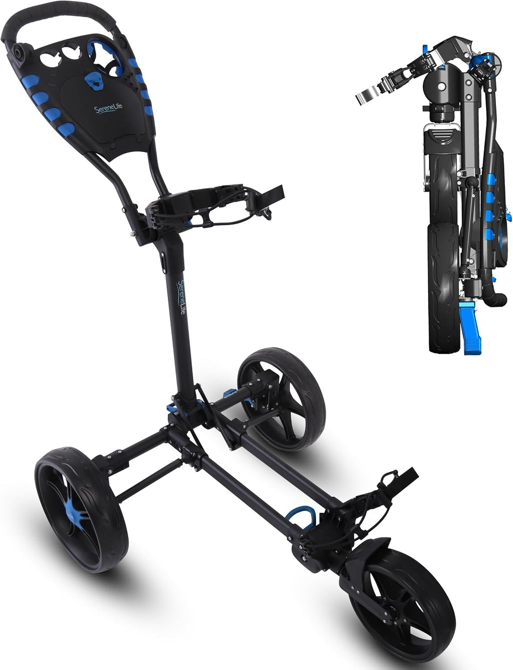 Golf Cart Lightweight Foldable Golf Push Cart - Aluminum Folding Trolley with Adjustable Handle, Elastic Bag Straps