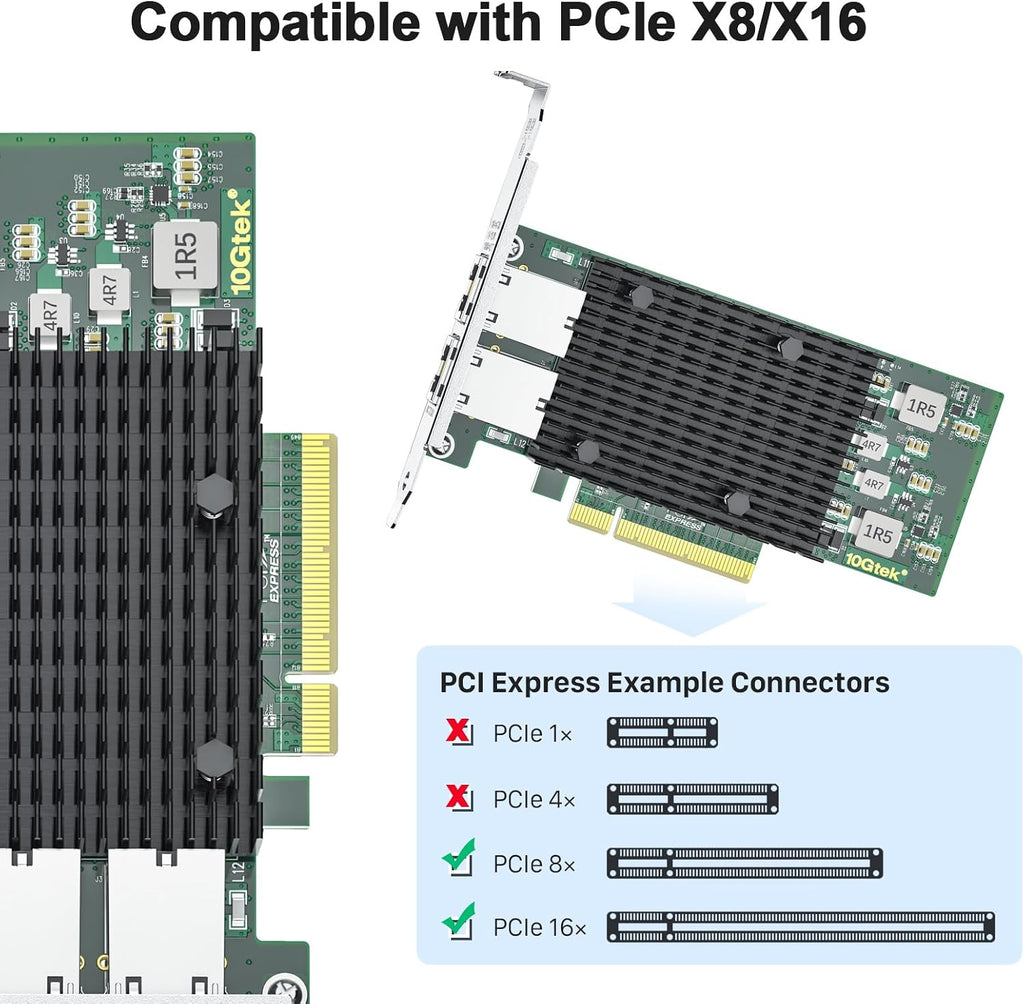 10G PCIe Dual RJ45 Network Card, Equivalent to Intel X540-T2