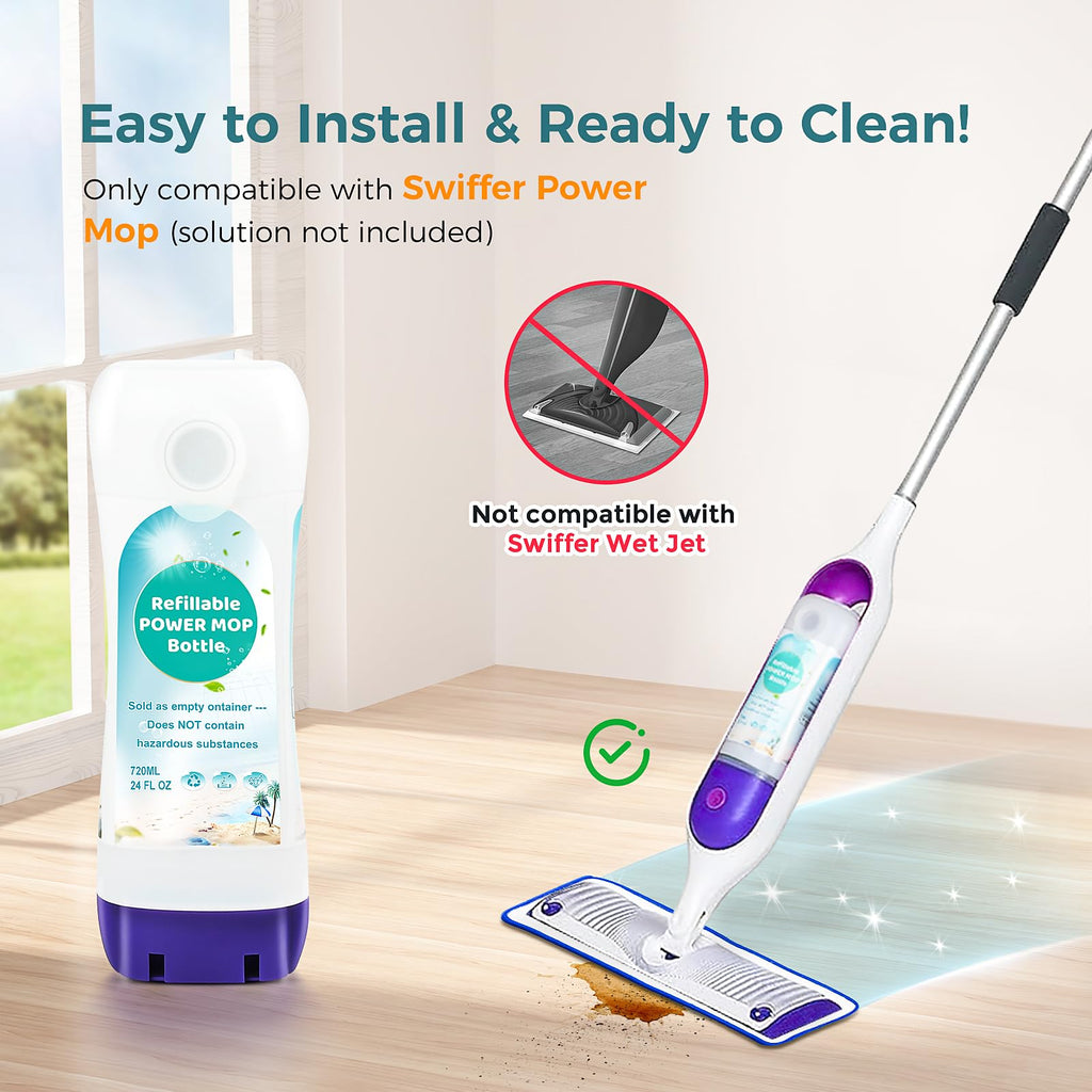 720ml Reusable Solution Bottle for Swiffer Powermop Mop, Leak-Resistant Lock
