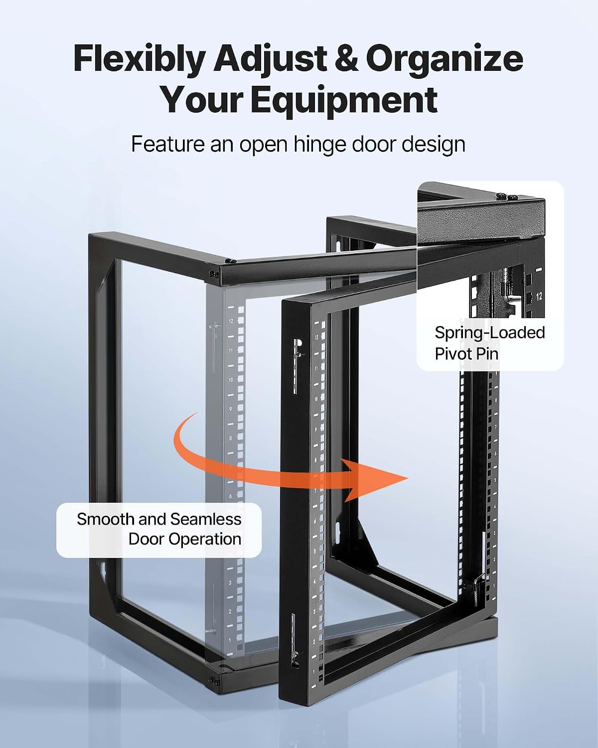 VEVOR 12U Wall Mount Server Rack, 150 lbs Max Load Capacity, Open Frame Network Rack with 180 Degrees Gate Swing, Carbon Steel, for 19-Inch IT Network Equipment & AV Devices Computer Server, Black