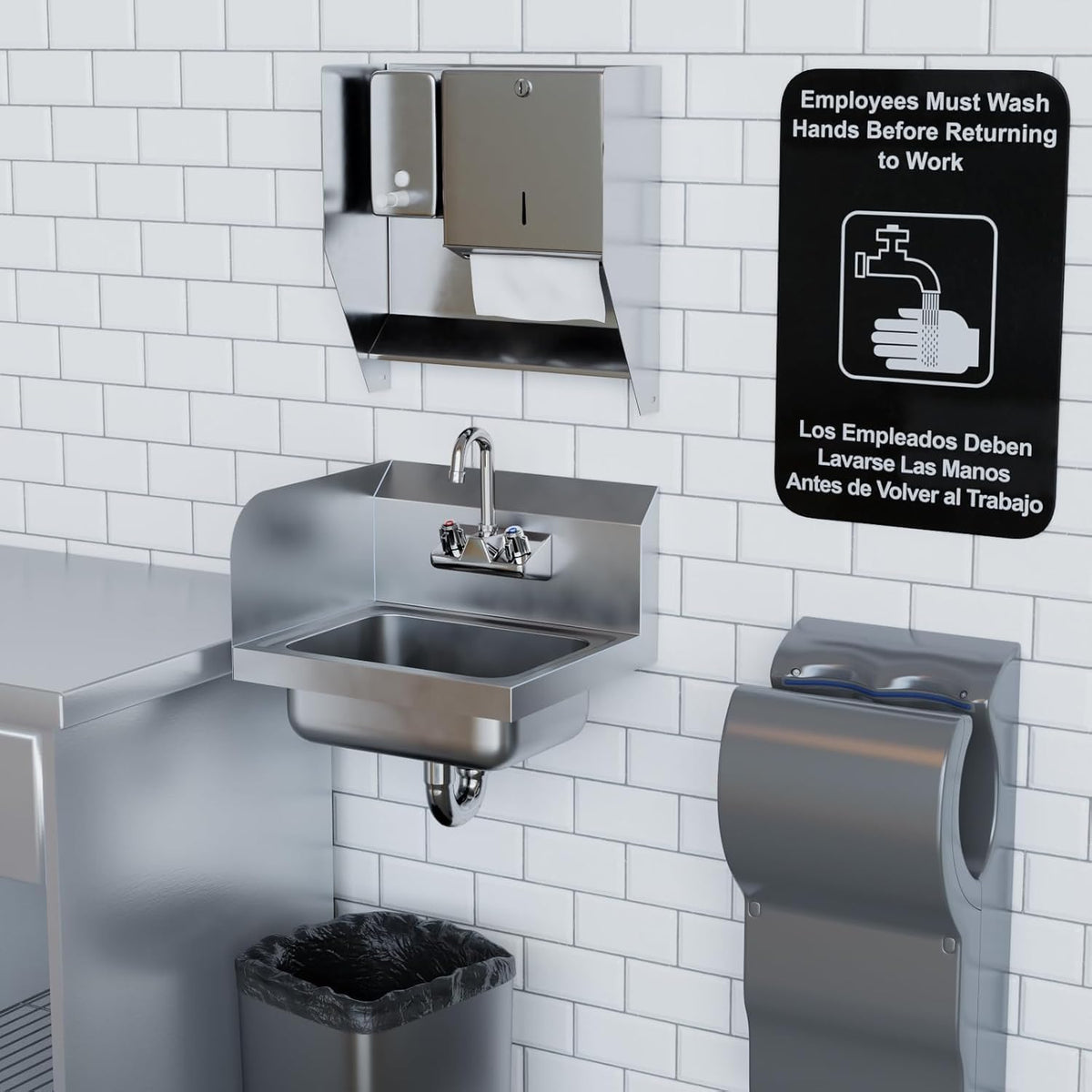 15" x 17" Hand Sink, Left Side Splash Guard, Gooseneck Faucet, NSF