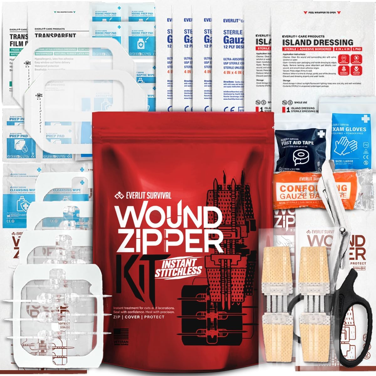 Wound Closure Kit | Surgical Zip-Stitch Devices for Cut & Laceration | Sterile, Suture-Free, Stitch-Less Adhesive