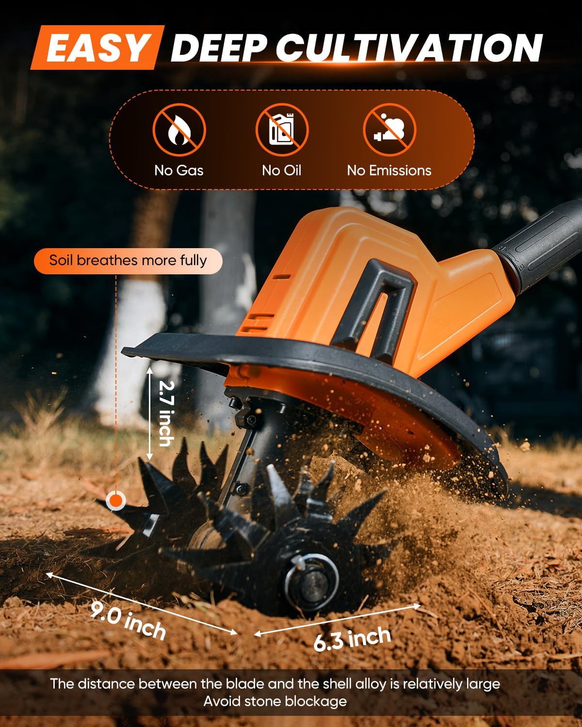 22V Cordless Garden Tiller for Gardening with Adjustable Speed | 3 Adjustable Speed,360RPM,9-Inch Tilling Width