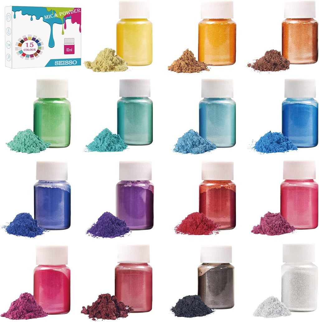 Mica Powder, 15 Colors for Resin, Soap Making, Candles and Slime Dye | 15 Shimmering Mica Colors for Resin, Soap