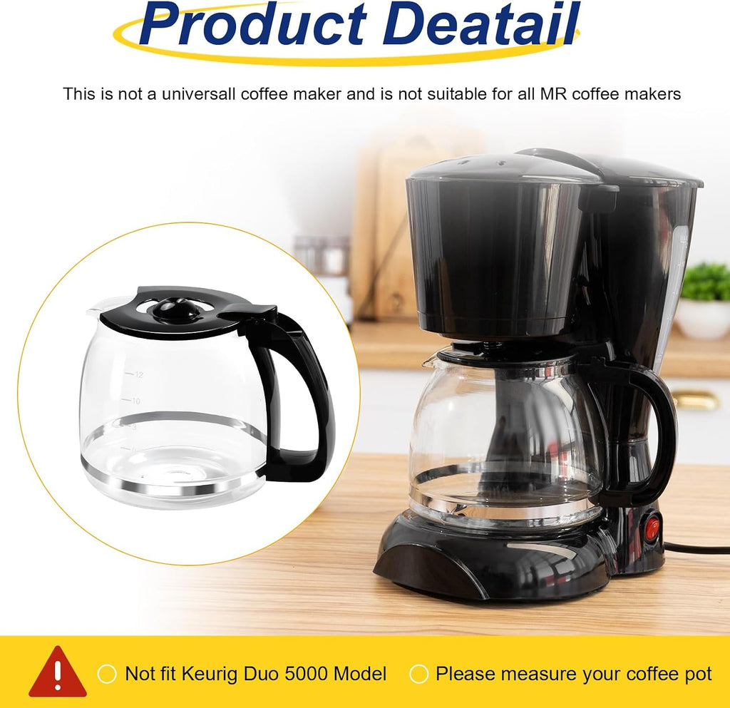 12 Cup Glass Coffee Carafe Pot Replacement for Mr Coffee and Black & Decker
