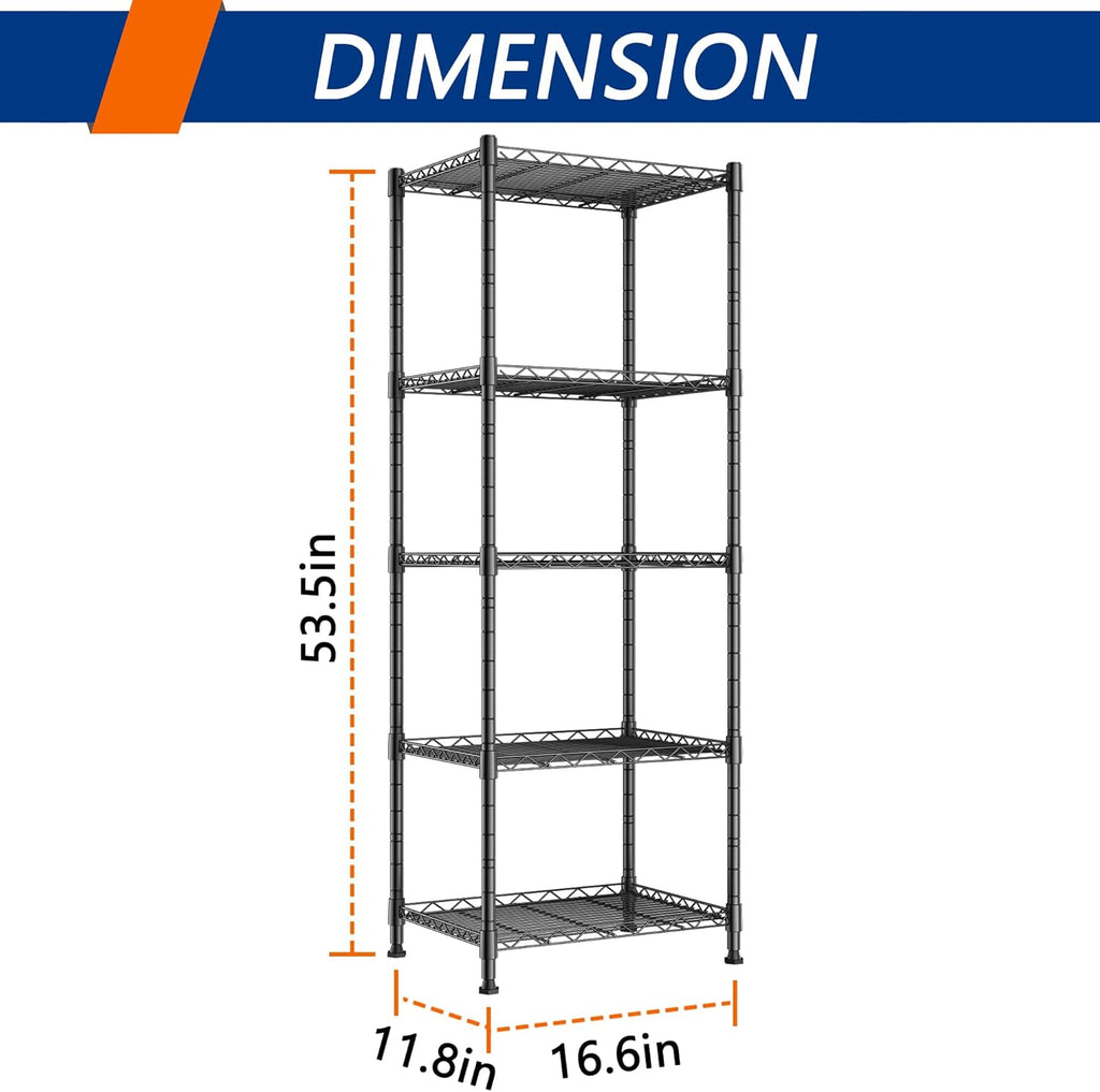 5-Wire Shelving Metal Storage Rack Adjustable Shelves,Standing Storage Shelf Units for Laundry Bathroom Kitchen