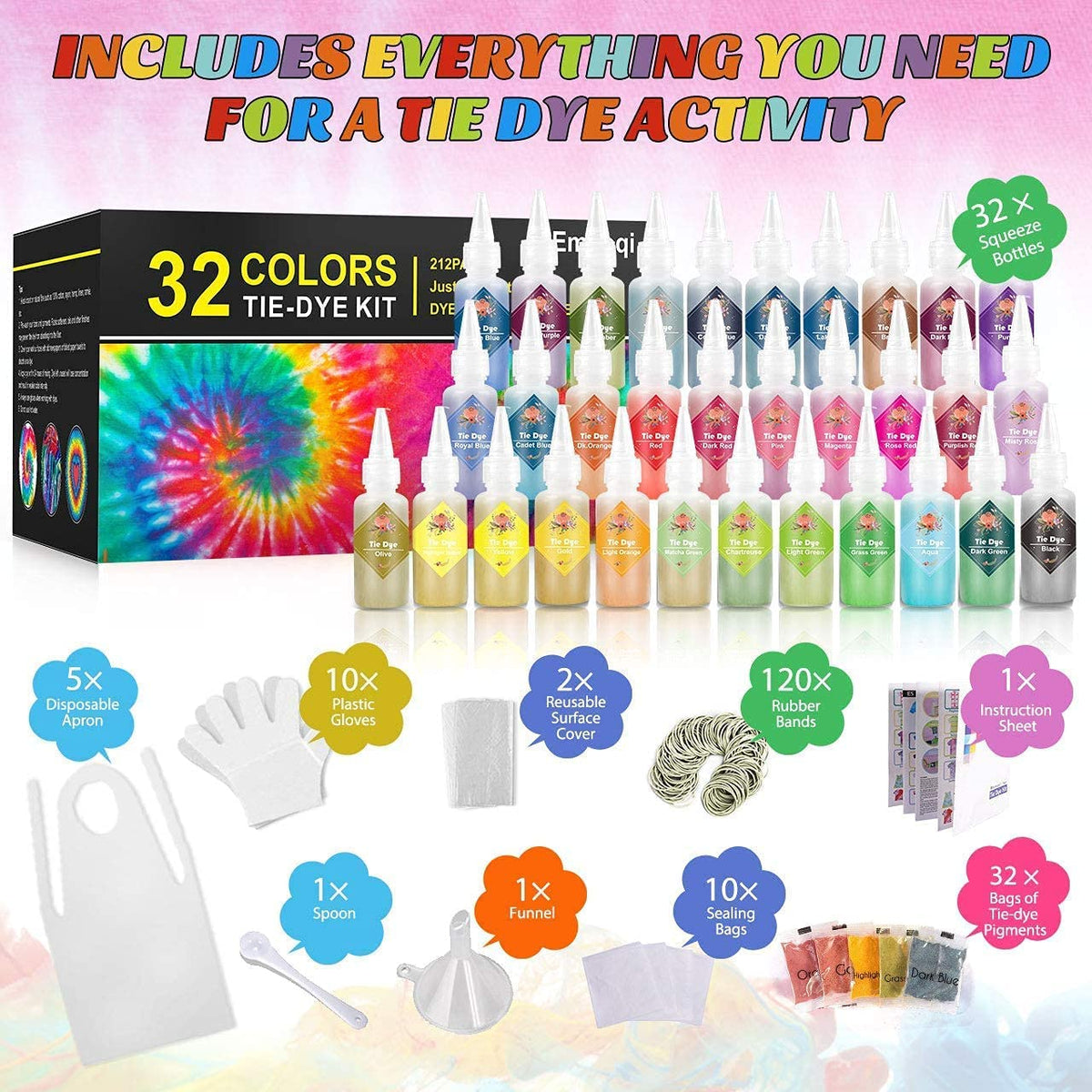 DIY Tie Dye Kits, 32 Colours All-in-1 Tie Dye Set