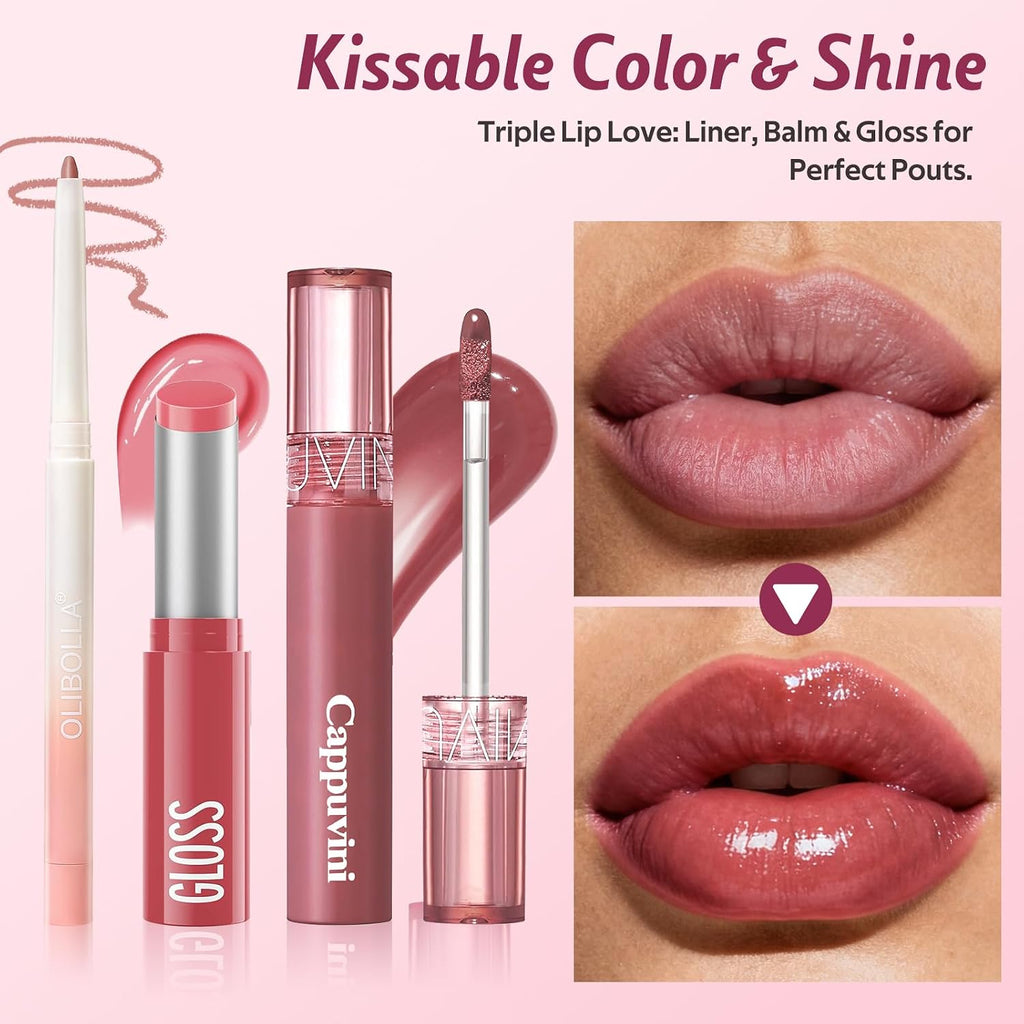 3 Pack Lip Combo Set, Lip Liner, Lipstick & Gloss, Sweet Fig Set