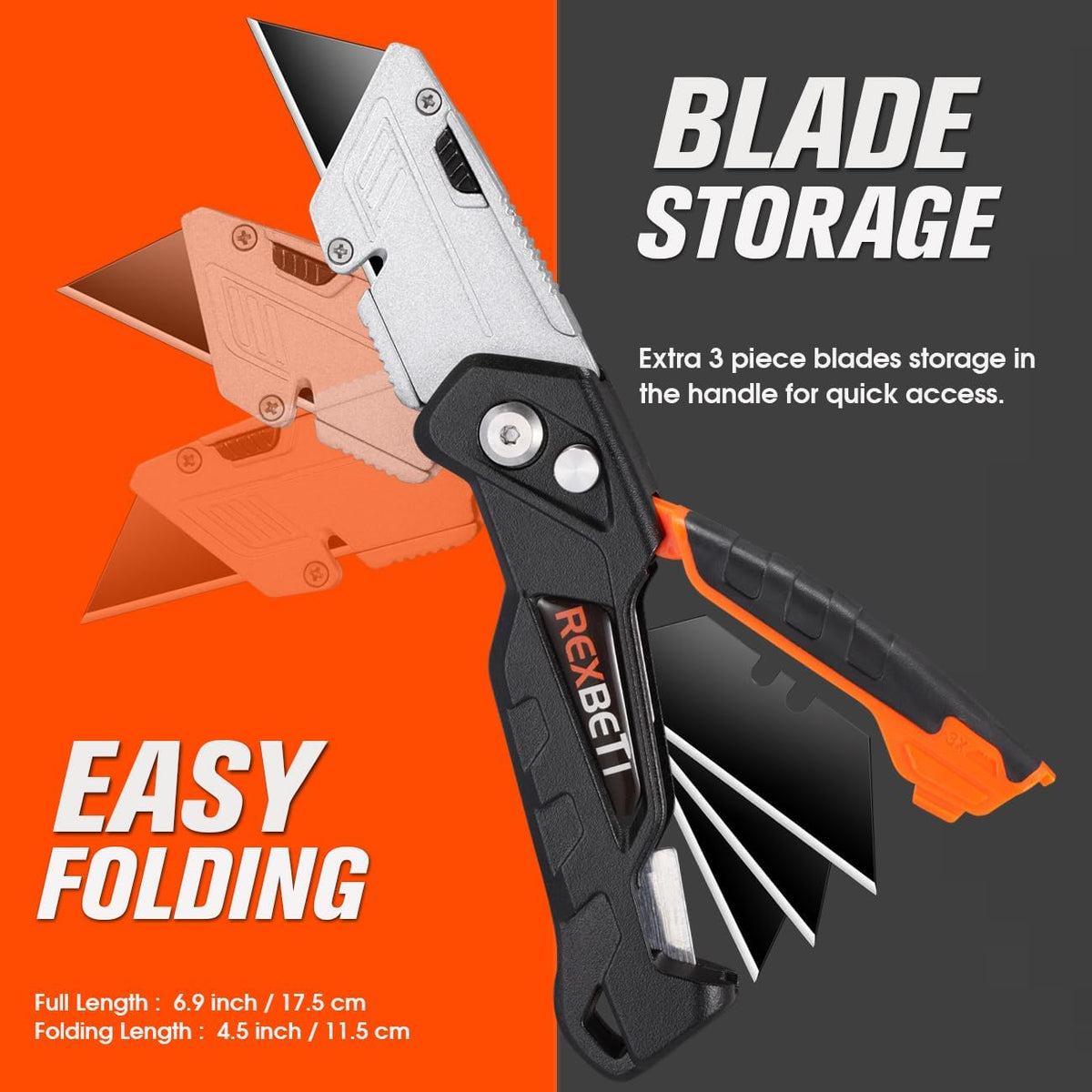 Box Cutter 2-Pack, Utility Knife with Blade Storage, 18 Blades