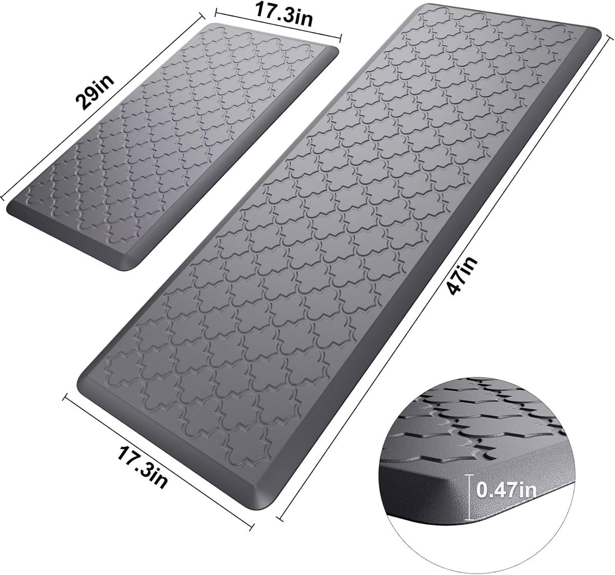Kitchen Mats for Floor 2 Piece Anti Fatigue Mats, Grey