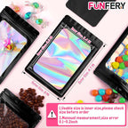 100 Pack Resealable Holographic Bags, Smell Proof Packaging, Black