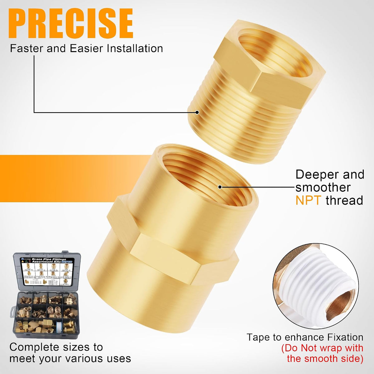 92PCS Brass Pipe Fittings Assortment Kit,1/8" 1/4" 3/8" 1/2" NPT