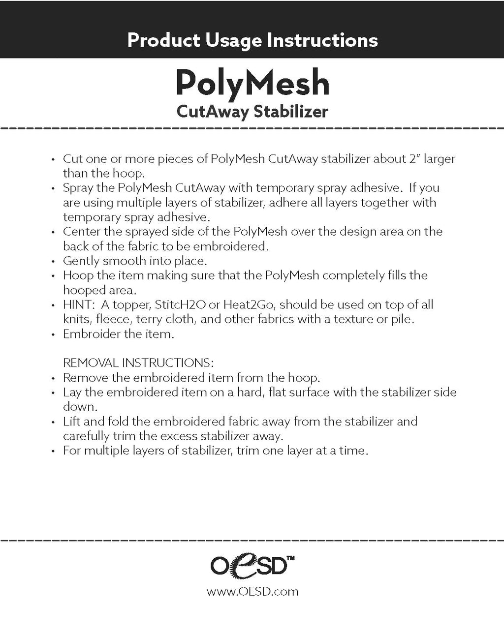 Polymesh Cut Away Black Embroidery Stabilizer 20" x 10 Yd Roll