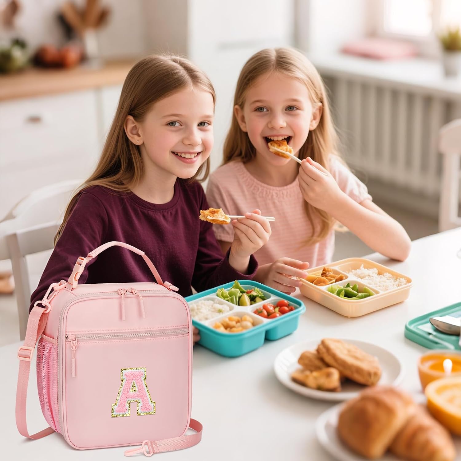 Lunch Box Kids Large Initial Insulated Lunch Bag for Girls | Toddler Lunchbox, Leak-Proof, Reusable Lunchbag, School