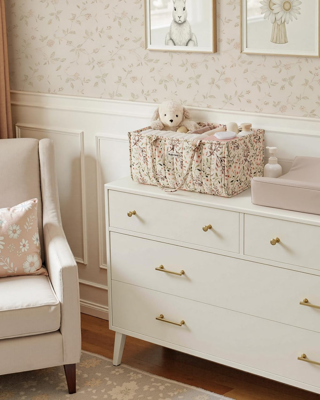Floral Diaper Caddy Organizer, Stylish Nursery Storage Basket, Diaper Bag,Gift for Baby Shower, Baby Registry Must