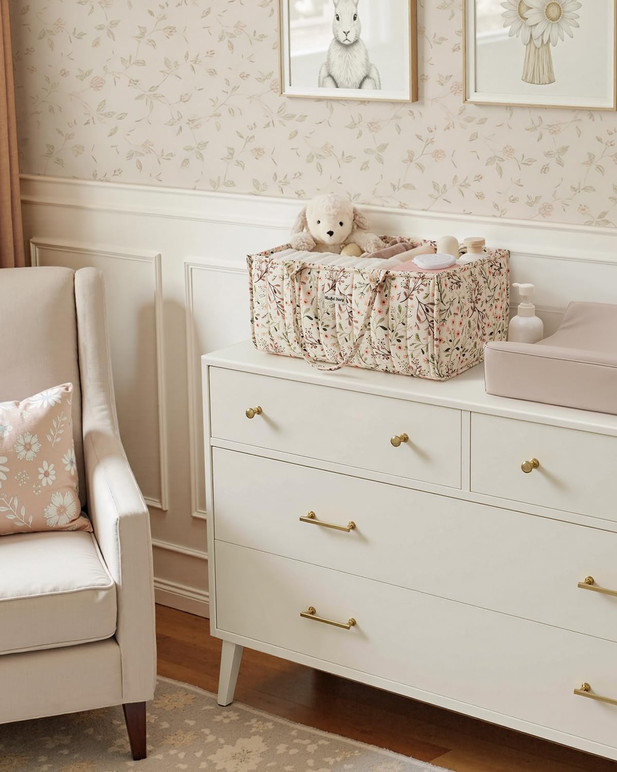 Floral Diaper Caddy Organizer, Stylish Nursery Storage Basket, Diaper Bag,Gift for Baby Shower, Baby Registry Must
