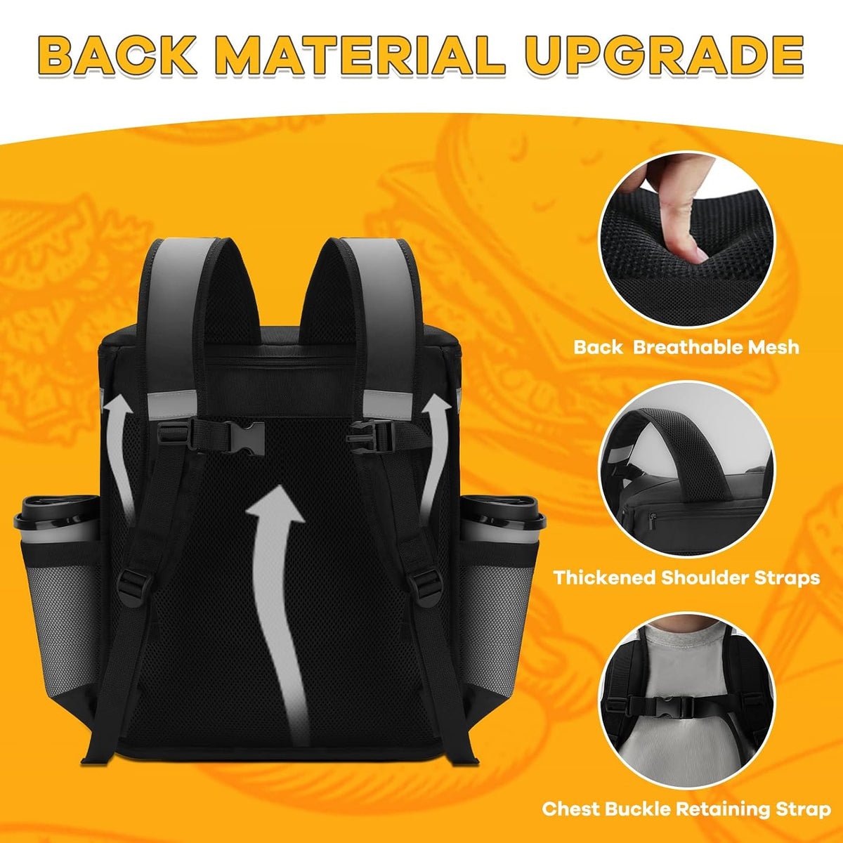 Delivery Backpack with Cup Holders, XX-Large Expandable Delivery Bag