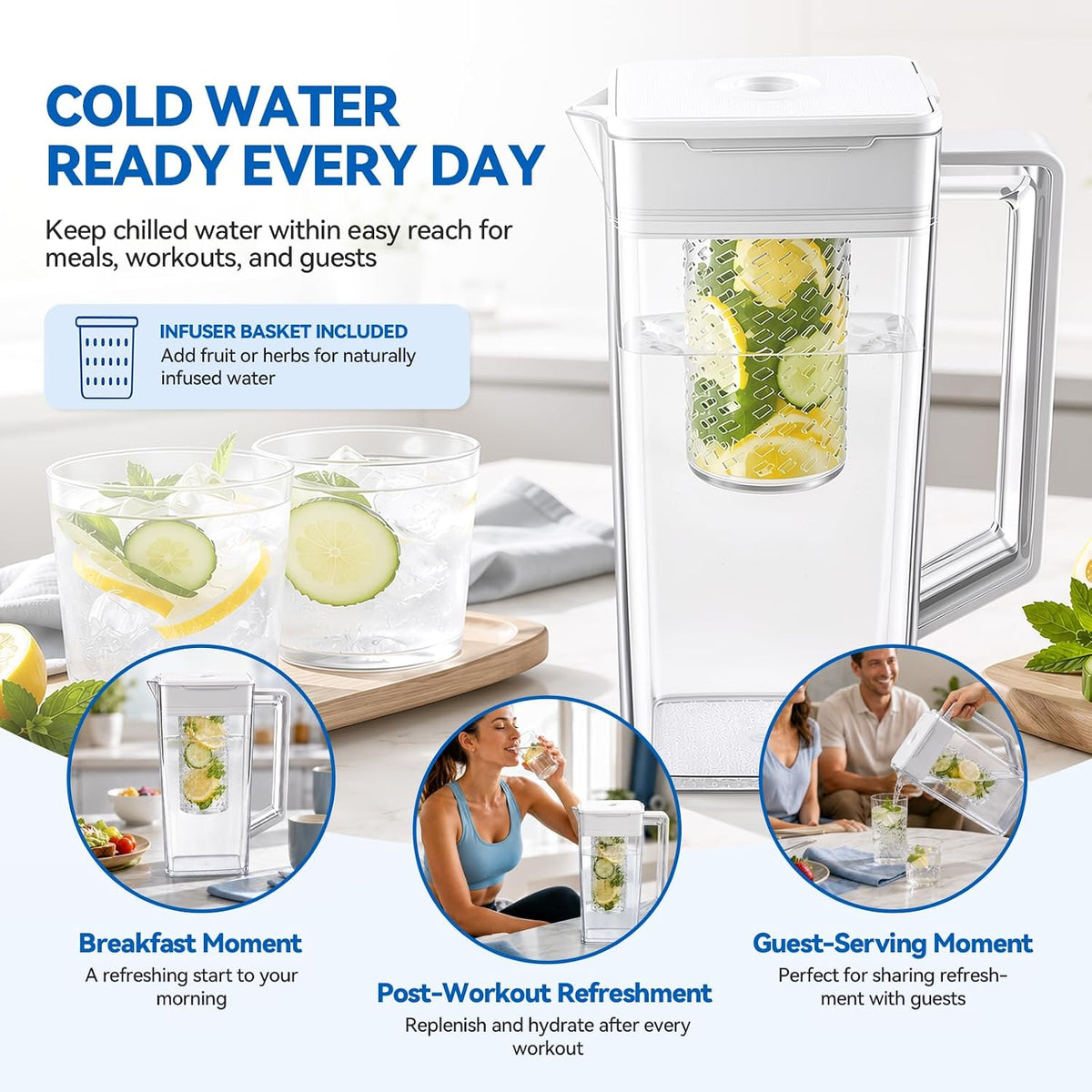 DA97-21261E Refrigerator Water Pitcher Compatible with samsung RF29A9671SR, RF29A9071SR, etc Series Refrigerator Water Pitcher Assembly, No Leak, Includes 2 Extra Sealing Rings，(Replace: DA97-21261B)