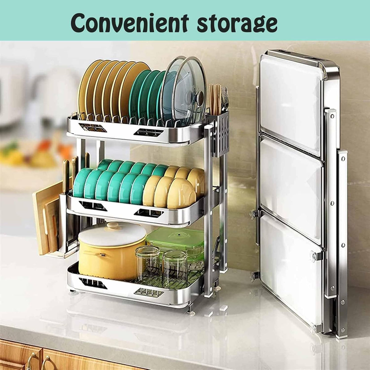 Foldable Dish Rack,Stainless Steel Drain Rack,9.83 * 16.54 * 24IN