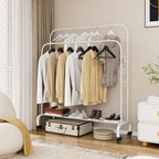 Clothes Rack with Lockable Wheels Double Rods Metal Garment Racks