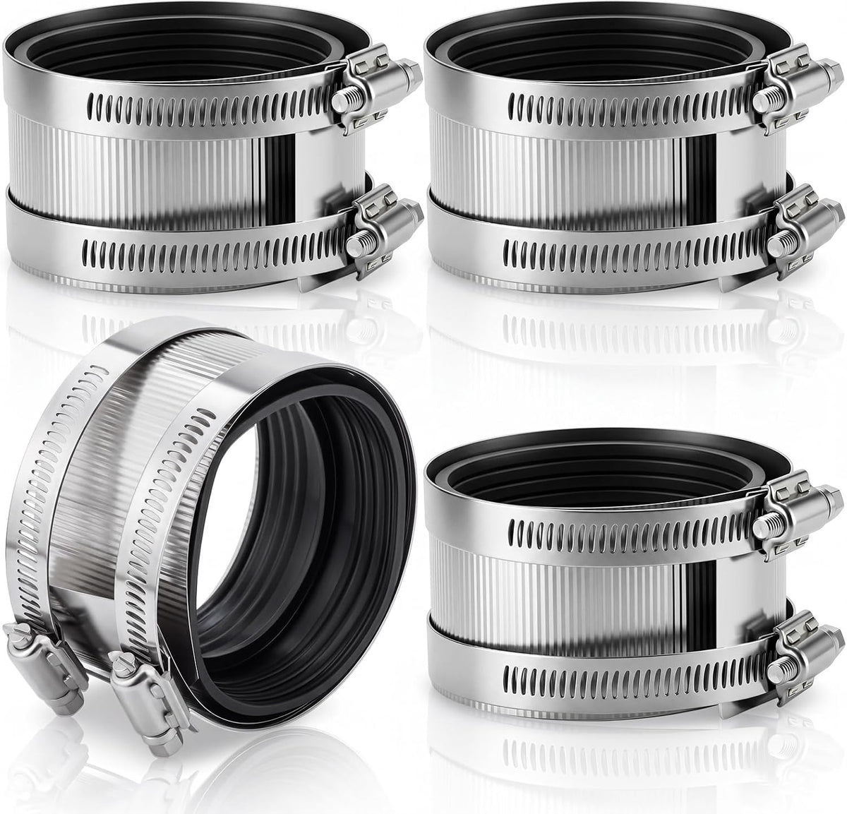 Hicarer 4 Pcs No Hub Couplings Shielded Flexible Pipe Coupling, 3 Inch