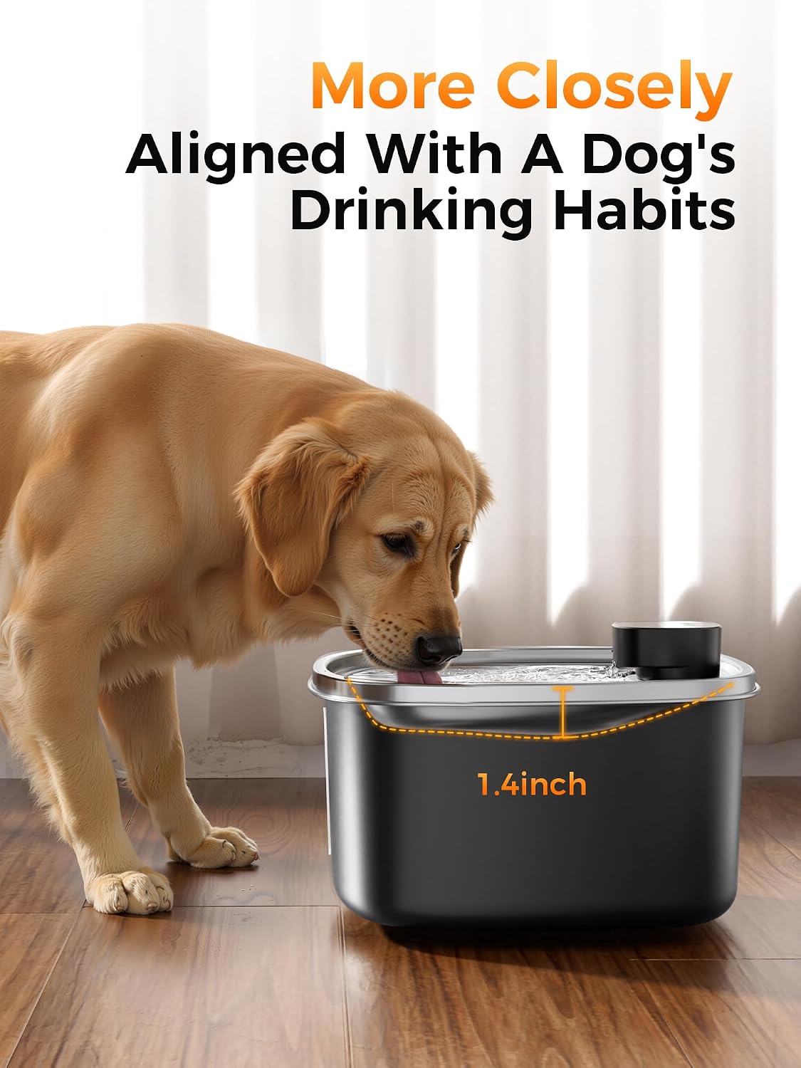 Cat Dog Water Fountain, Stainless Wireless Pet Water Bowl