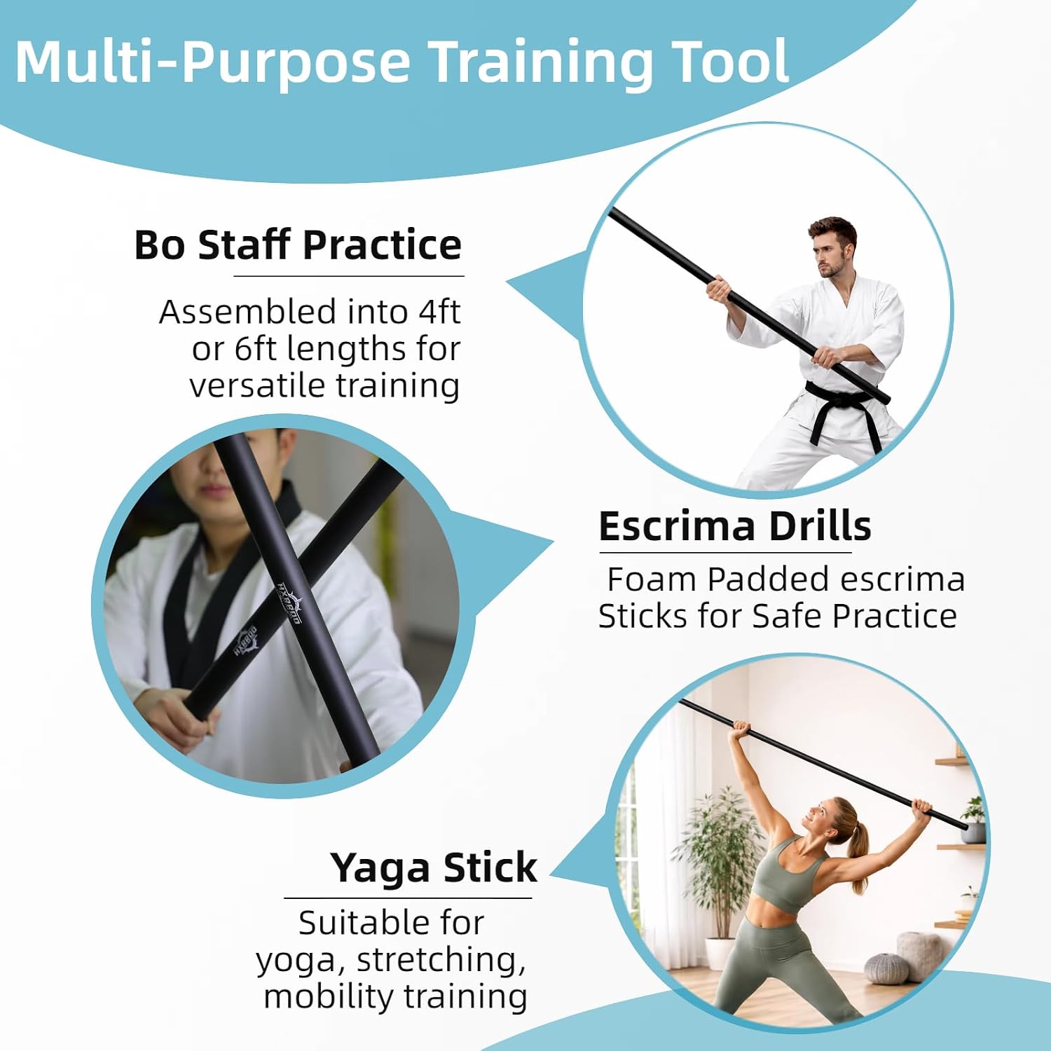 Collapsible Foam Padded Bo Staff 4ft / 6ft – Portable Martial Arts Training Staff for Safe Practice, Lightweight