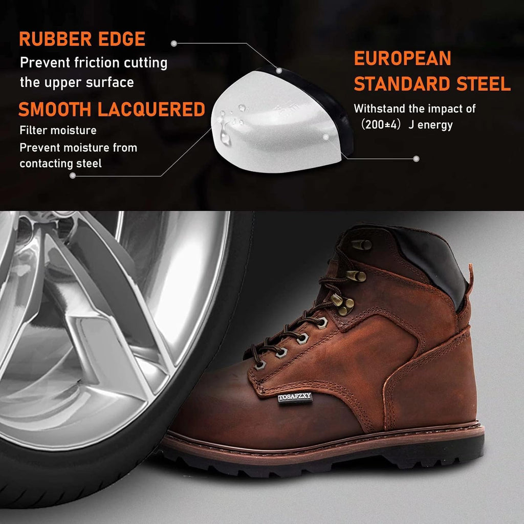 Work Safety Boots for Men Durable Crazy-Horse Leather Indestructible Steel Toe Waterproof and Non-Slip Better Warmth
