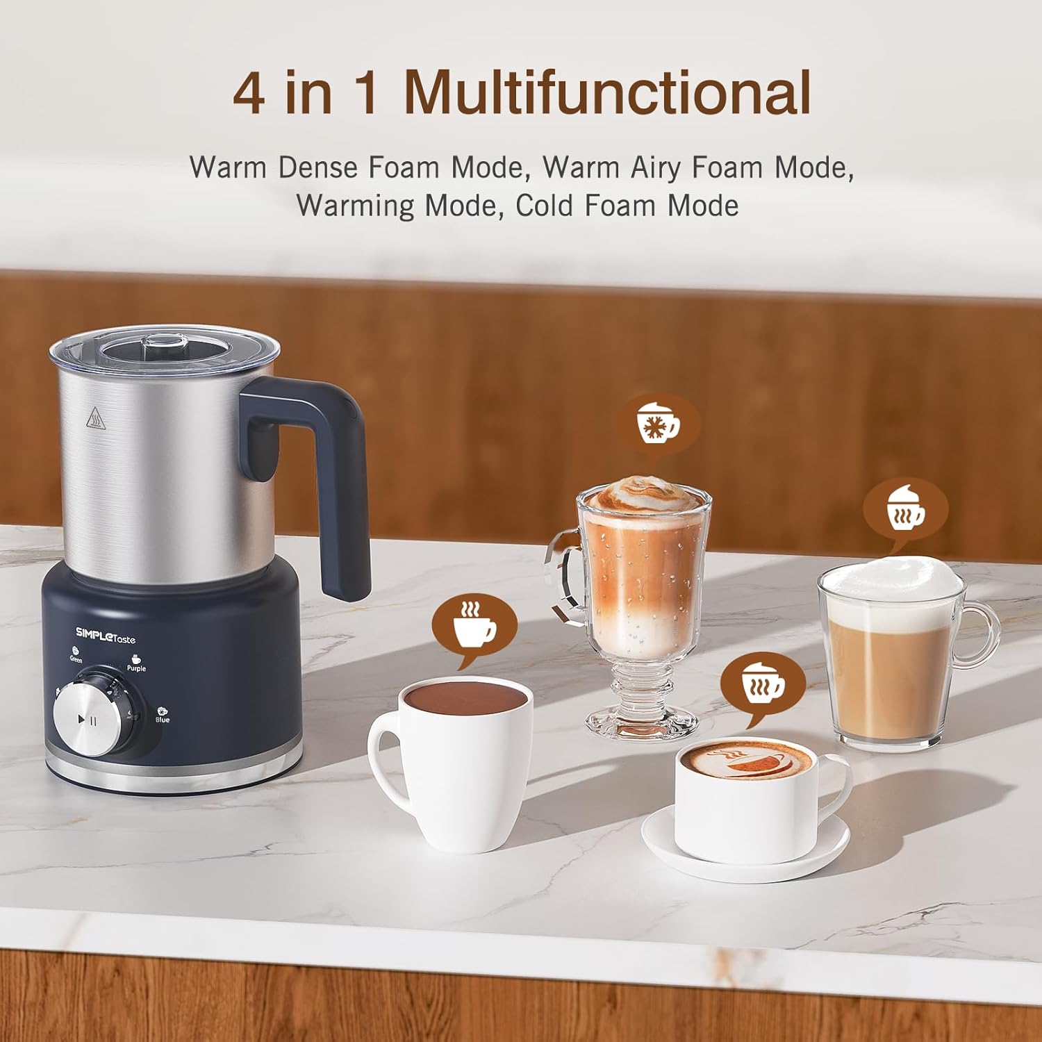 Milk Frother, 4 in 1 Electric Milk Steamer, 16.91oz/500ml Automatic Warm and Cold Foam Frother for Coffee, Latte
