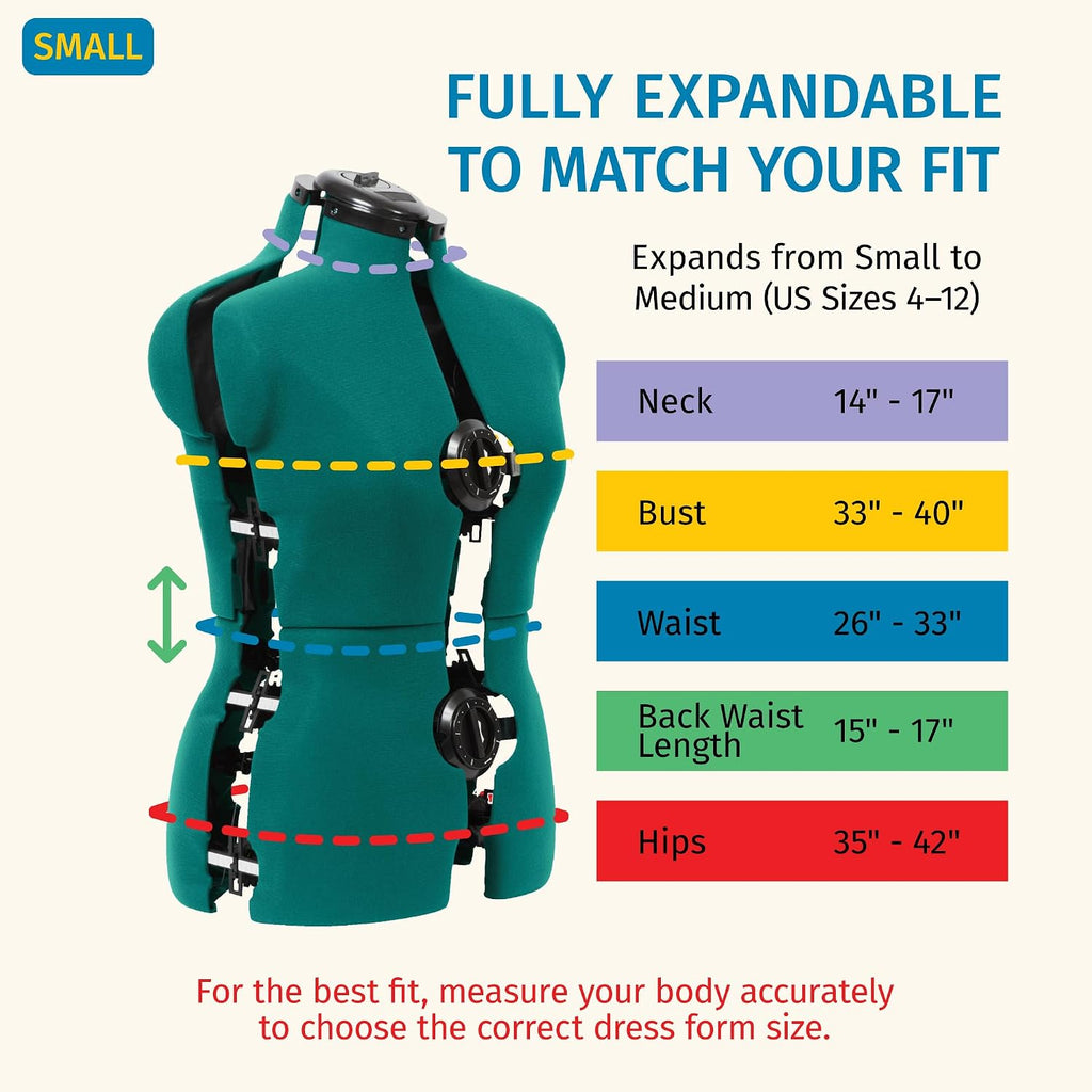 Sew You Adjustable Dress Form, Small/Medium Sizes, US 4-12 | Female Clothing Mannequin for Sewing, Fitting, and Draping