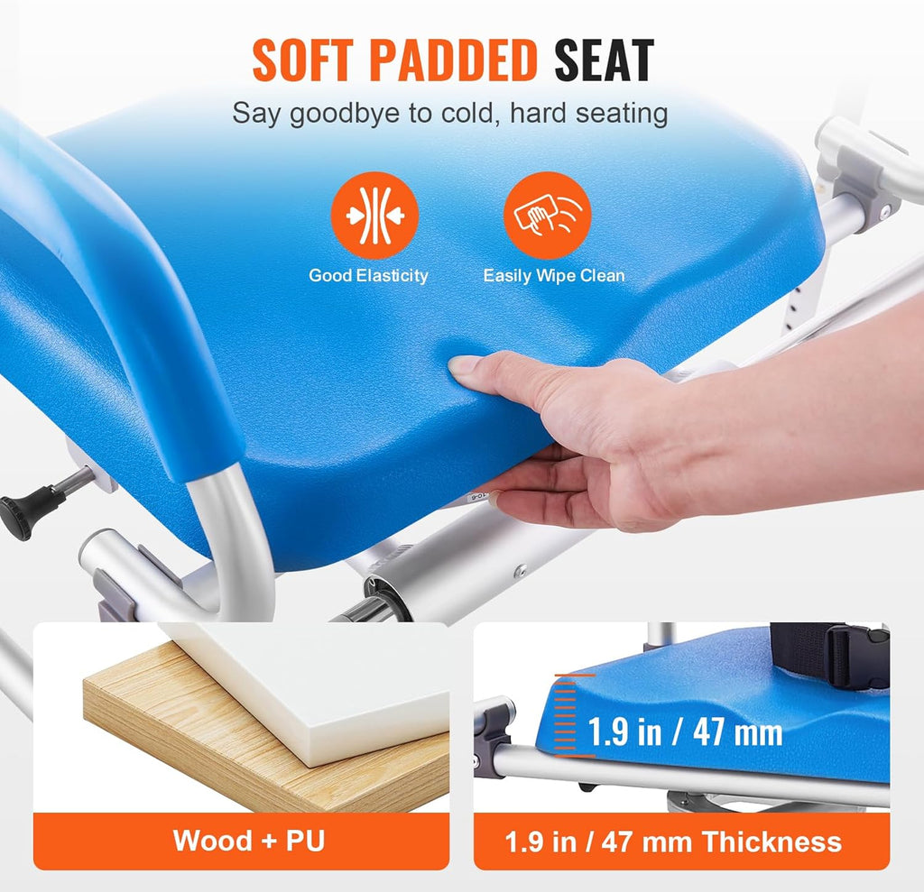 Sliding Tub Transfer Bench with 360 Degree Swivel Seat, Sliding Shower Chair with Pivoting Armrest & Padded Seat and