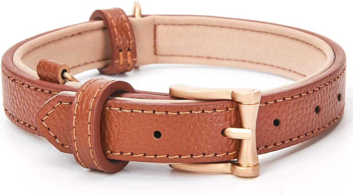 Leather Dog Collars, Soft Padded, for Small Medium Large Dogs