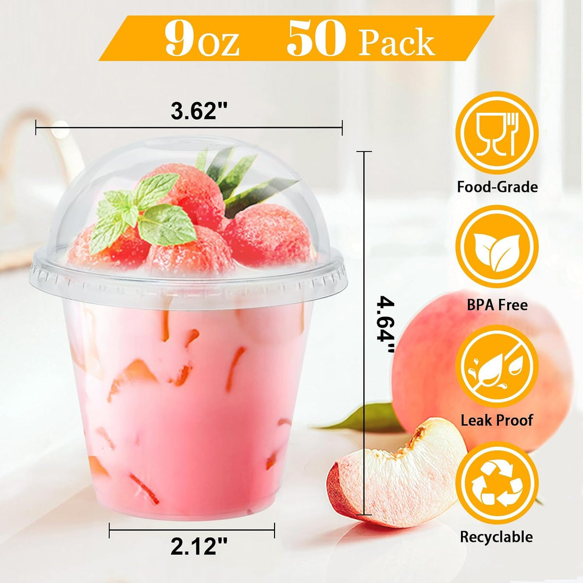 50 Pack 9 oz Plastic Cups with Dome Lids Disposable Parfait Cup