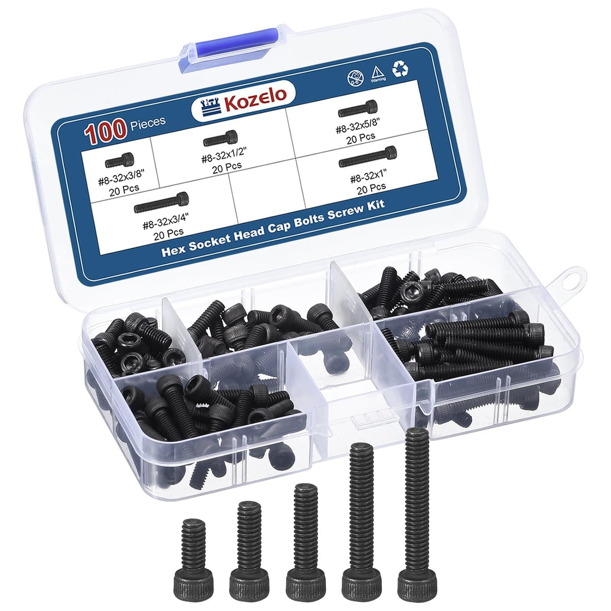 100pcs Socket Head Cap Screws Bolts Nuts Kit #8-32 Alloy Steel Black